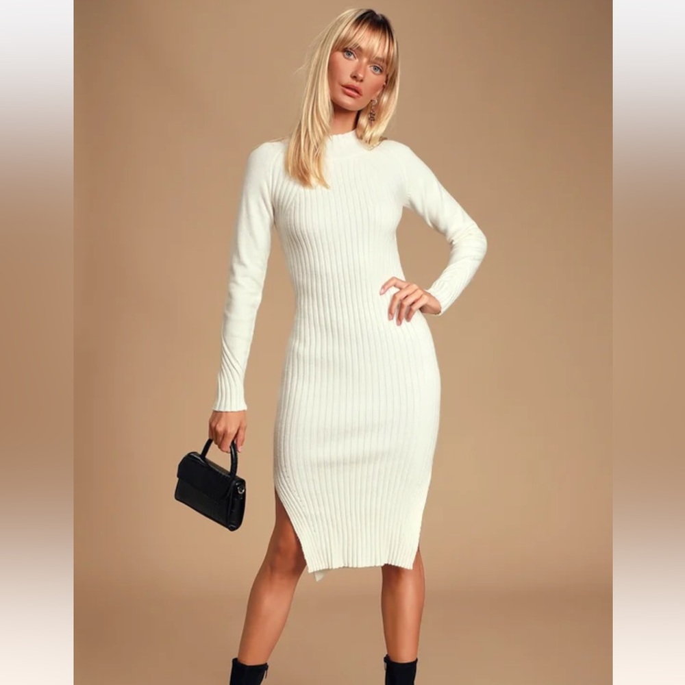 Lulus Ivory Mock Neck Sweater Dress - Size small